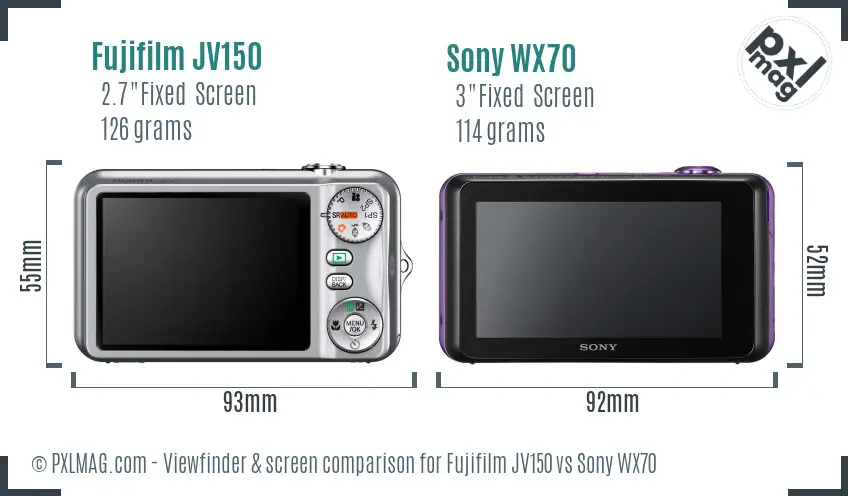 Fujifilm JV150 vs Sony WX70 Screen and Viewfinder comparison