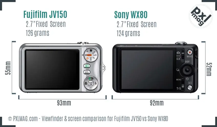 Fujifilm JV150 vs Sony WX80 Screen and Viewfinder comparison