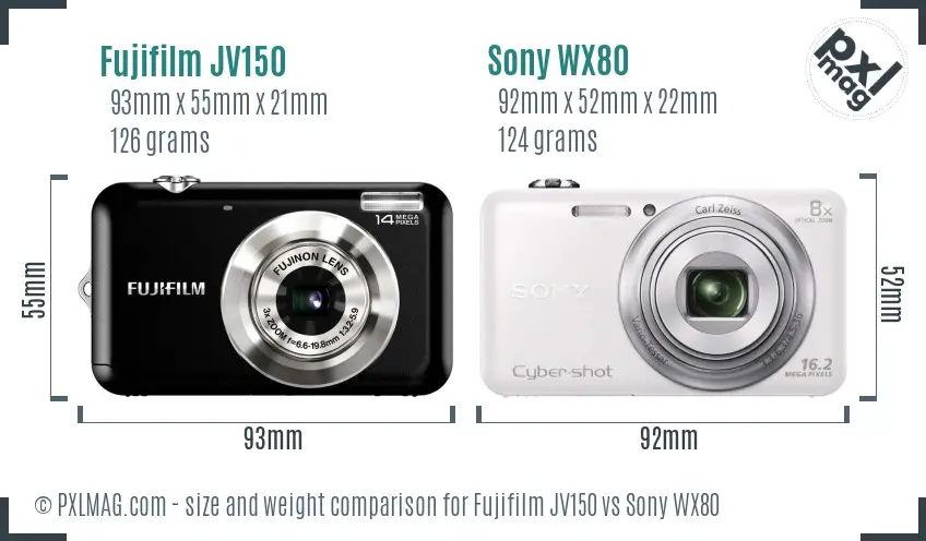 Fujifilm JV150 vs Sony WX80 size comparison