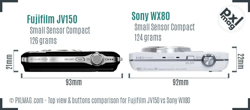 Fujifilm JV150 vs Sony WX80 top view buttons comparison