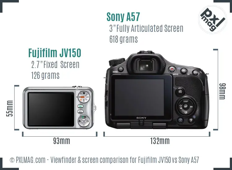 Fujifilm JV150 vs Sony A57 Screen and Viewfinder comparison