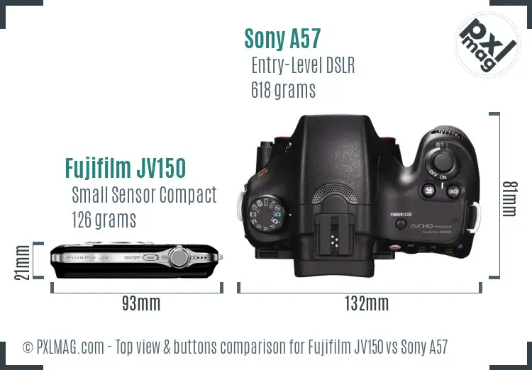 Fujifilm JV150 vs Sony A57 top view buttons comparison