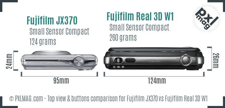 Fujifilm JX370 vs Fujifilm Real 3D W1 top view buttons comparison
