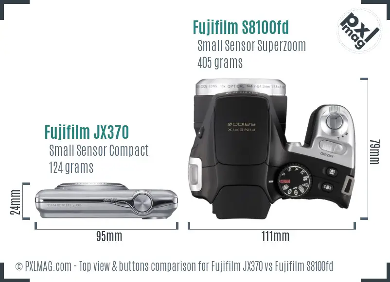 Fujifilm JX370 vs Fujifilm S8100fd top view buttons comparison