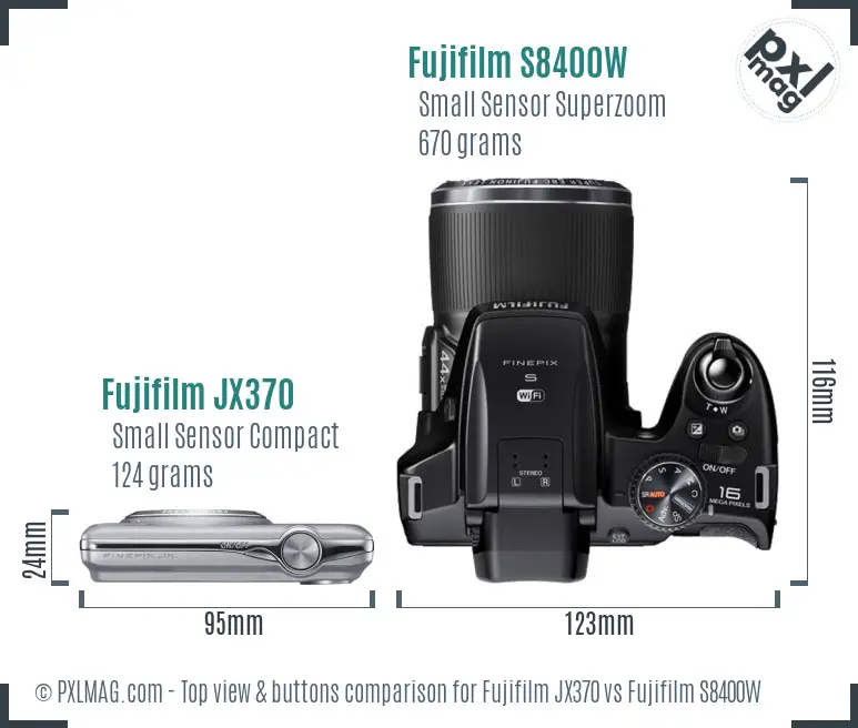 Fujifilm JX370 vs Fujifilm S8400W top view buttons comparison Fujifilm JX370 vs Fujifilm S8400W top view buttons comparison