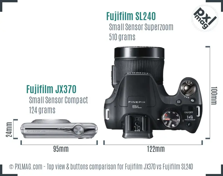 Fujifilm JX370 vs Fujifilm SL240 top view buttons comparison Fujifilm JX370 vs Fujifilm SL240 top view buttons comparison