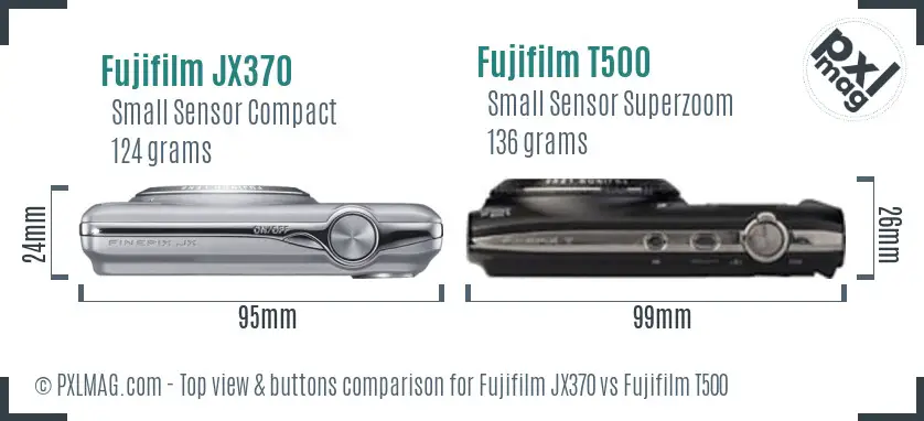 Fujifilm JX370 vs Fujifilm T500 top view buttons comparison