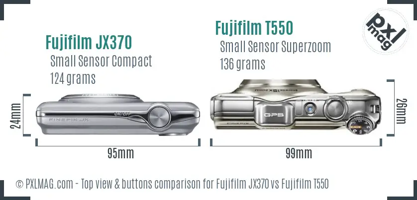 Fujifilm JX370 vs Fujifilm T550 top view buttons comparison