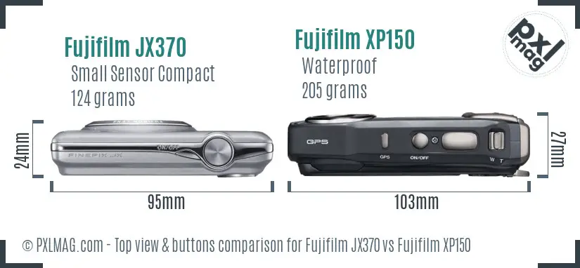 Fujifilm JX370 vs Fujifilm XP150 top view buttons comparison