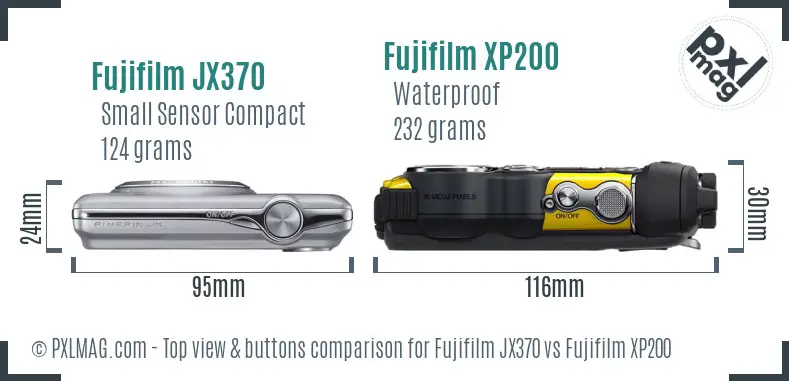 Fujifilm JX370 vs Fujifilm XP200 top view buttons comparison