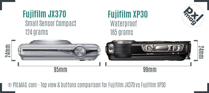 Fujifilm JX370 vs Fujifilm XP30 top view buttons comparison