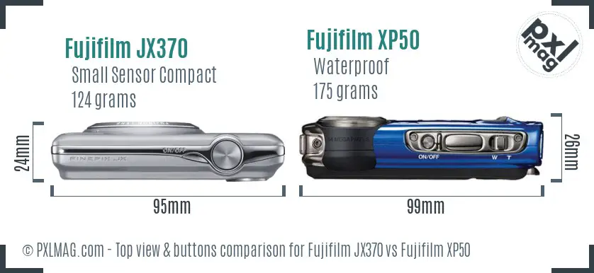 Fujifilm JX370 vs Fujifilm XP50 top view buttons comparison