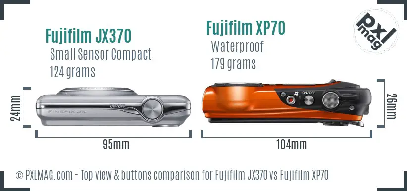 Fujifilm JX370 vs Fujifilm XP70 top view buttons comparison