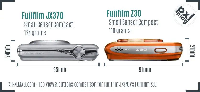 Fujifilm JX370 vs Fujifilm Z30 top view buttons comparison