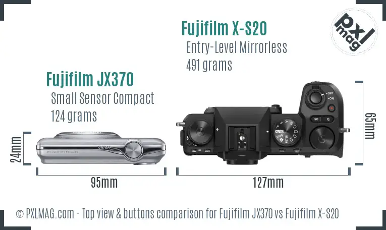 Fujifilm JX370 vs Fujifilm X-S20 top view buttons comparison Fujifilm JX370 vs Fujifilm X-S20 top view buttons comparison