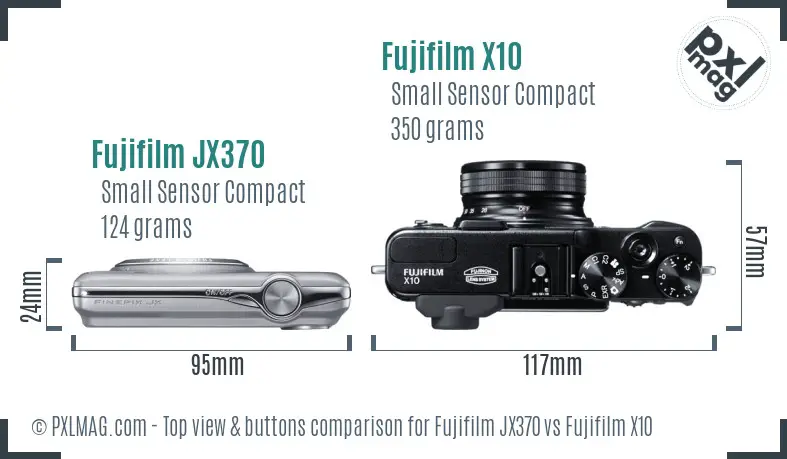 Fujifilm JX370 vs Fujifilm X10 top view buttons comparison