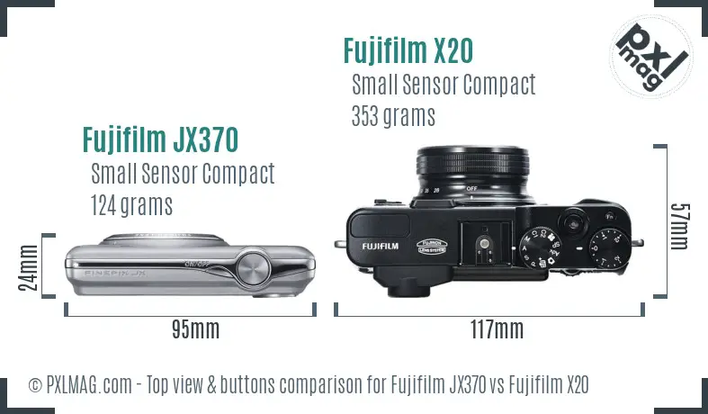 Fujifilm JX370 vs Fujifilm X20 top view buttons comparison