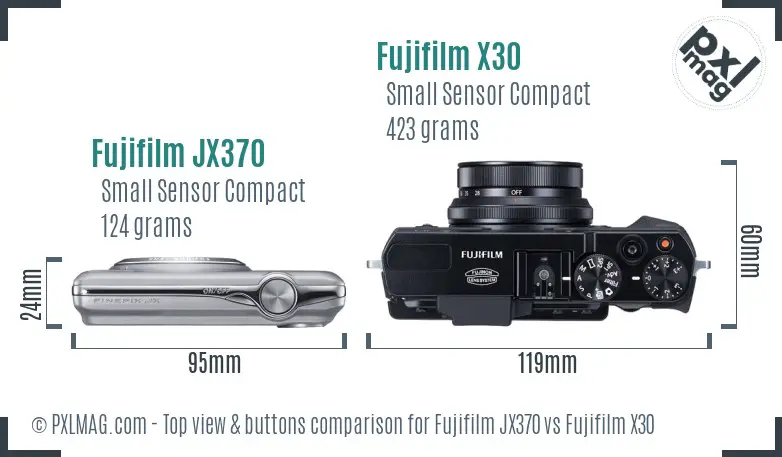 Fujifilm JX370 vs Fujifilm X30 top view buttons comparison