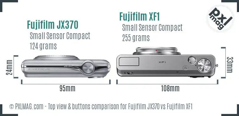 Fujifilm JX370 vs Fujifilm XF1 top view buttons comparison Fujifilm JX370 vs Fujifilm XF1 top view buttons comparison