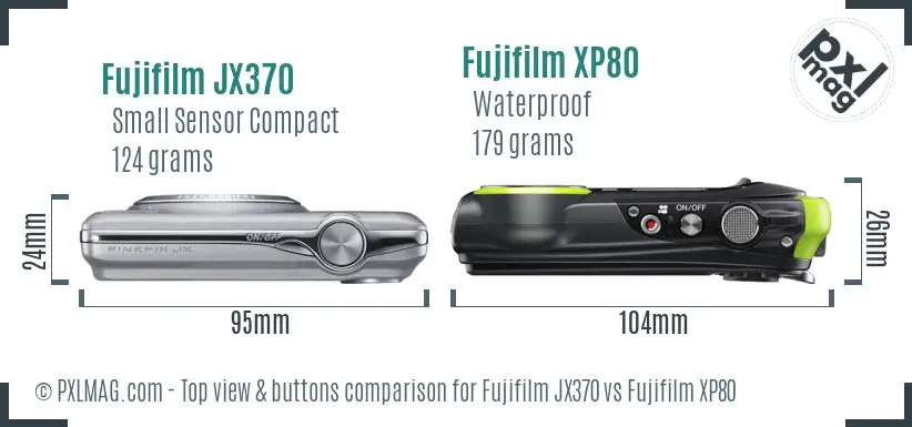 Fujifilm JX370 vs Fujifilm XP80 top view buttons comparison