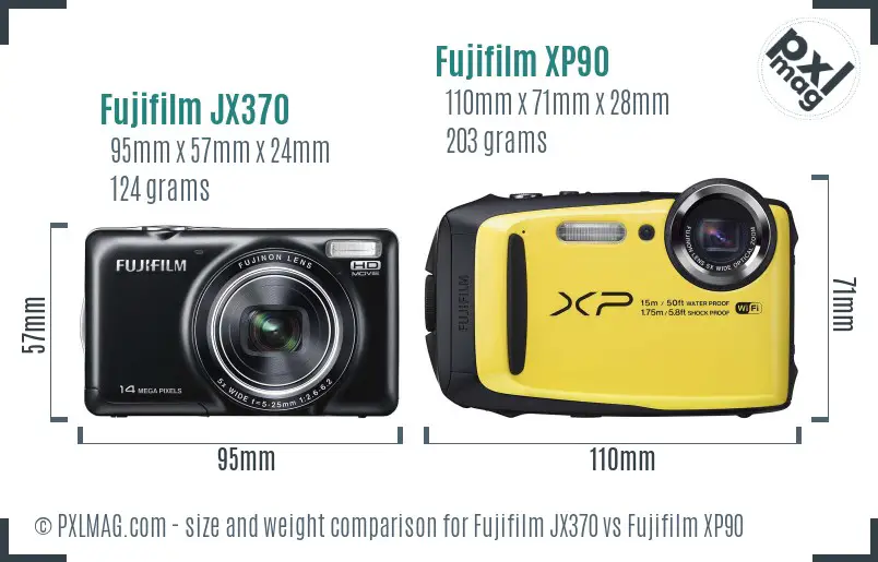 Fujifilm JX370 vs Fujifilm XP90 size comparison