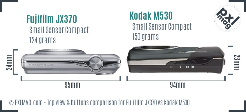 Fujifilm JX370 vs Kodak M530 top view buttons comparison