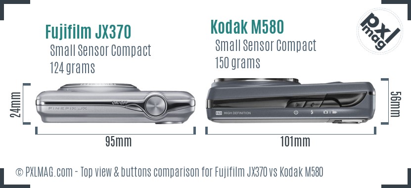Fujifilm JX370 vs Kodak M580 top view buttons comparison