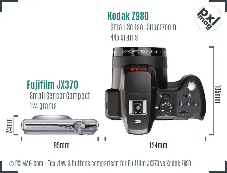 Fujifilm JX370 vs Kodak Z980 top view buttons comparison