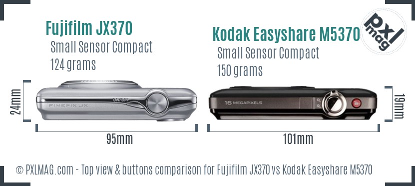 Fujifilm JX370 vs Kodak Easyshare M5370 top view buttons comparison
