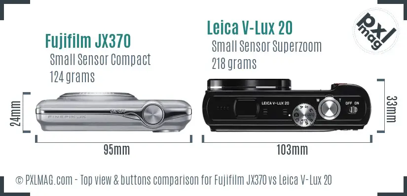Fujifilm JX370 vs Leica V-Lux 20 top view buttons comparison Fujifilm JX370 vs Leica V-Lux 20 top view buttons comparison