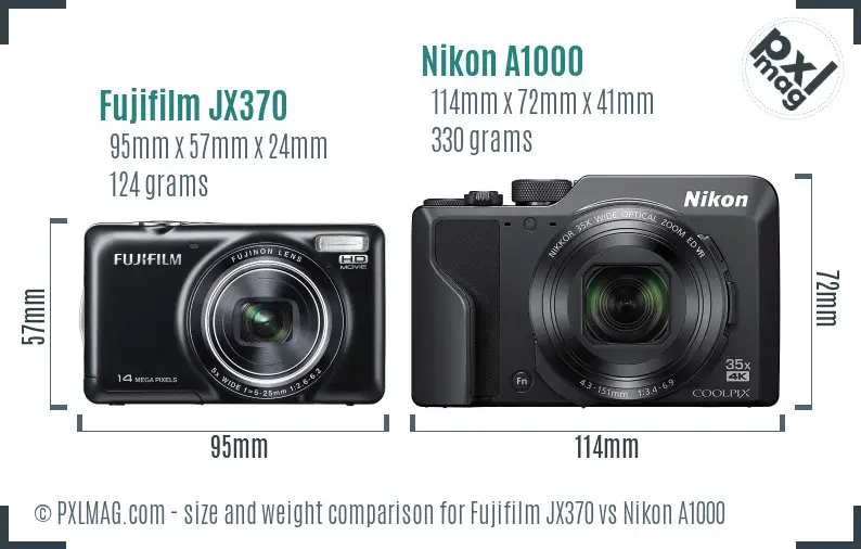 Fujifilm JX370 vs Nikon A1000 size comparison
