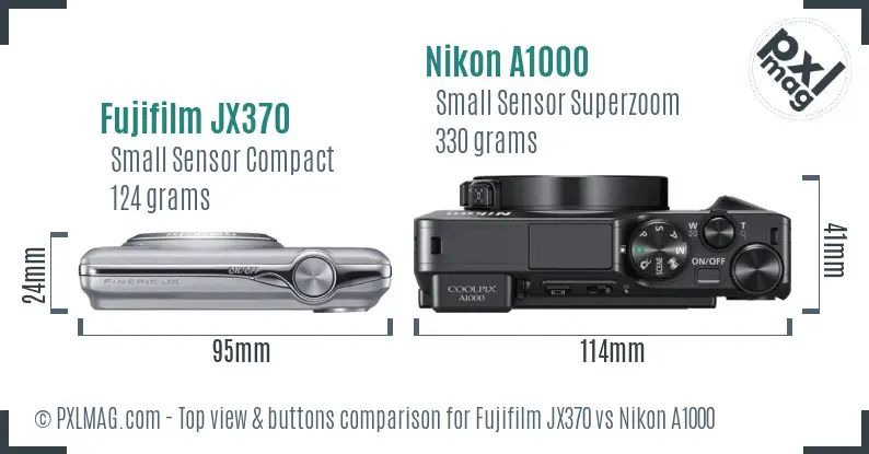 Fujifilm JX370 vs Nikon A1000 top view buttons comparison