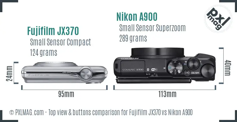 Fujifilm JX370 vs Nikon A900 top view buttons comparison