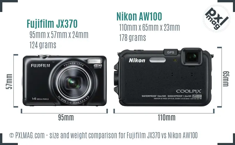 Fujifilm JX370 vs Nikon AW100 size comparison