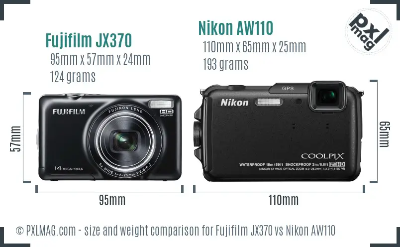 Fujifilm JX370 vs Nikon AW110 size comparison