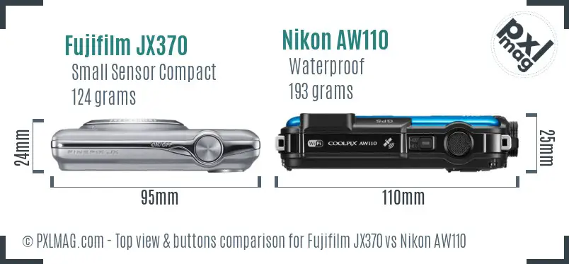 Fujifilm JX370 vs Nikon AW110 top view buttons comparison