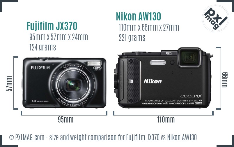 Fujifilm JX370 vs Nikon AW130 size comparison