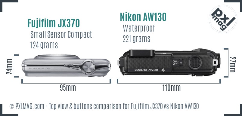 Fujifilm JX370 vs Nikon AW130 top view buttons comparison