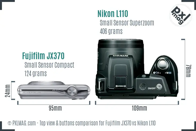 Fujifilm JX370 vs Nikon L110 top view buttons comparison