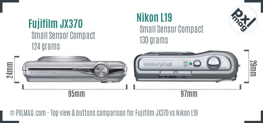 Fujifilm JX370 vs Nikon L19 top view buttons comparison Fujifilm JX370 vs Nikon L19 top view buttons comparison