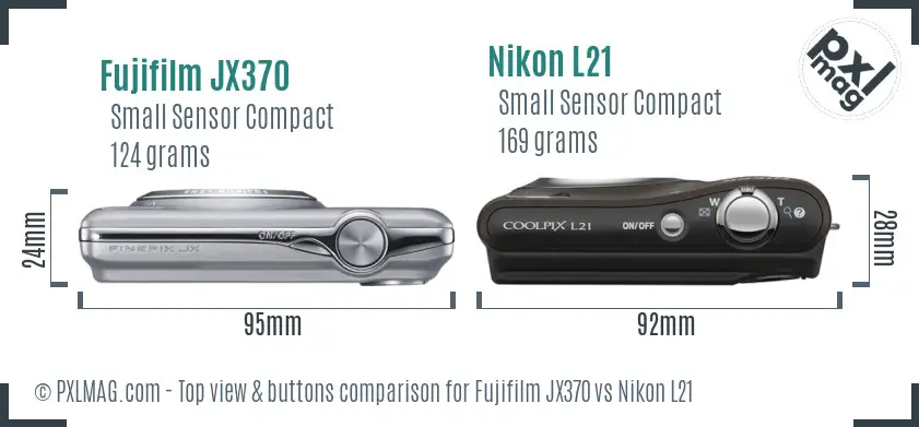 Fujifilm JX370 vs Nikon L21 top view buttons comparison Fujifilm JX370 vs Nikon L21 top view buttons comparison