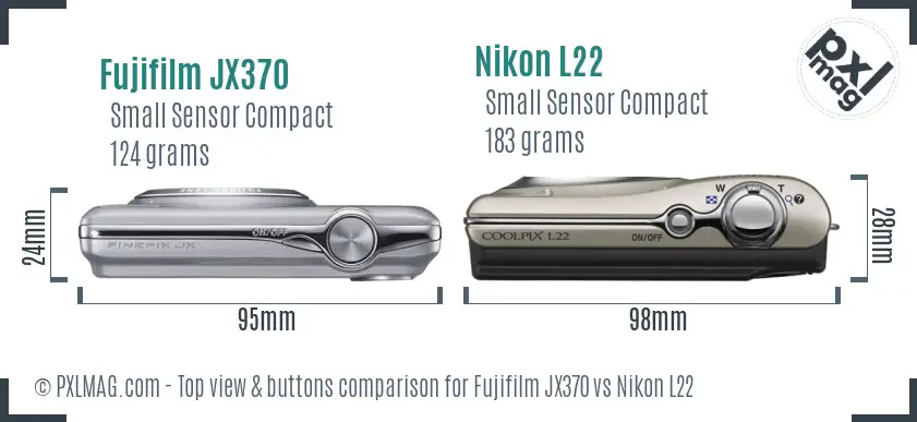 Fujifilm JX370 vs Nikon L22 top view buttons comparison