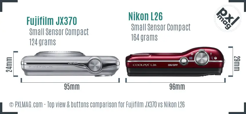 Fujifilm JX370 vs Nikon L26 top view buttons comparison