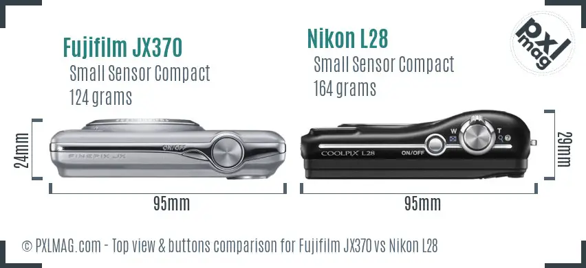 Fujifilm JX370 vs Nikon L28 top view buttons comparison