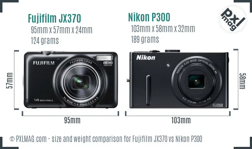 Fujifilm JX370 vs Nikon P300 size comparison