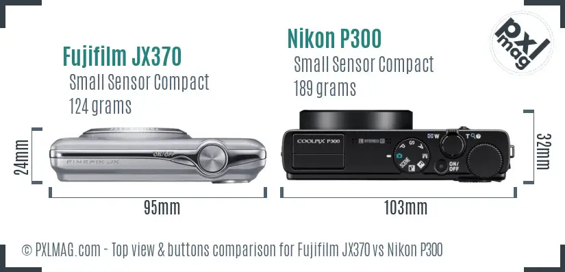 Fujifilm JX370 vs Nikon P300 top view buttons comparison