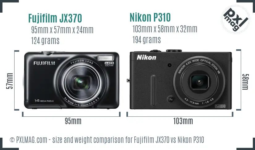 Fujifilm JX370 vs Nikon P310 size comparison