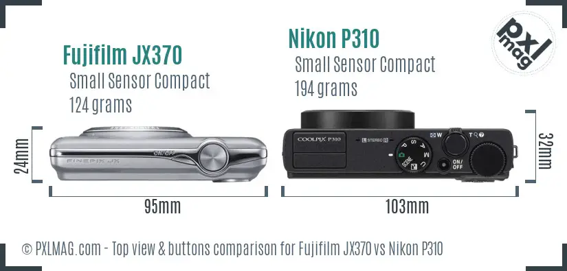 Fujifilm JX370 vs Nikon P310 top view buttons comparison