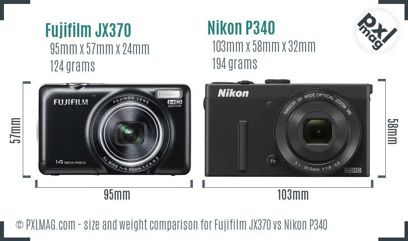 Fujifilm JX370 vs Nikon P340 size comparison Fujifilm JX370 vs Nikon P340 size comparison