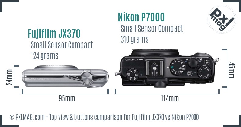 Fujifilm JX370 vs Nikon P7000 top view buttons comparison